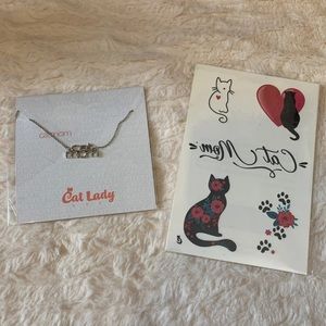 Cat Mom Cat Lady Box items- Necklace & temporary tattoos